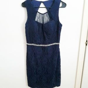 Jodi kristopher navy blue lace cock tail dress